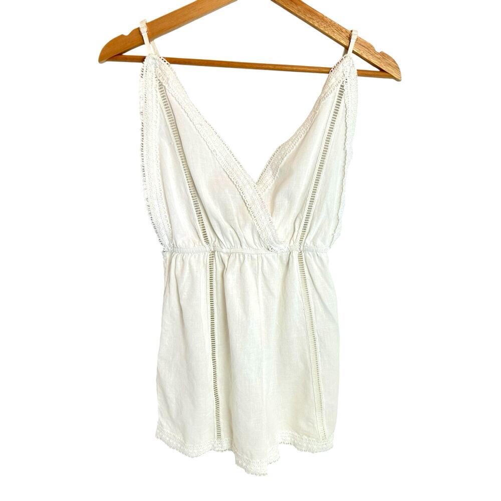 White Crochet Cotton Romper Lounge Lingerie Small Lace Boho Cowgirl Festival